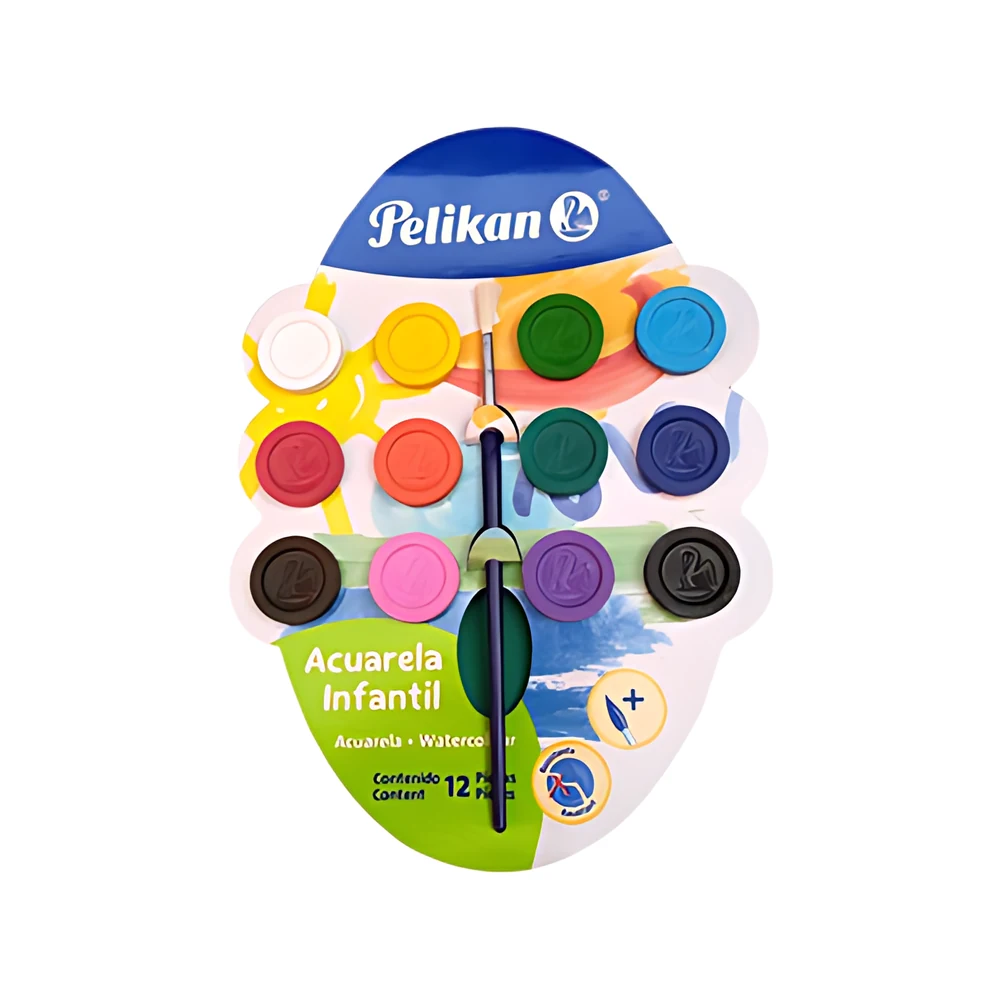 ACUARELA PELIKAN INFANTIL X 12 COLORES + PINCEL (L07501215)