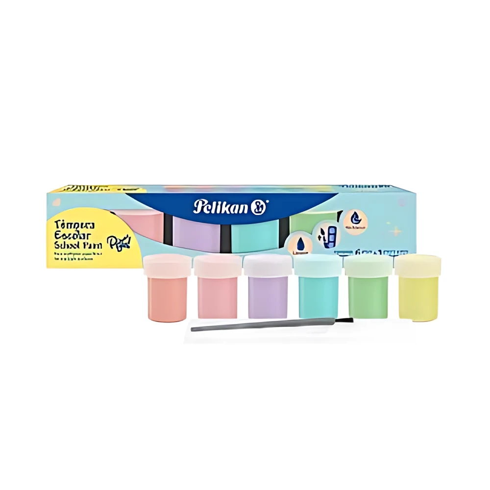 TEMPERA PELIKAN PASTEL X6U + 1 PINCEL + 1 PALETA DE COLORES.