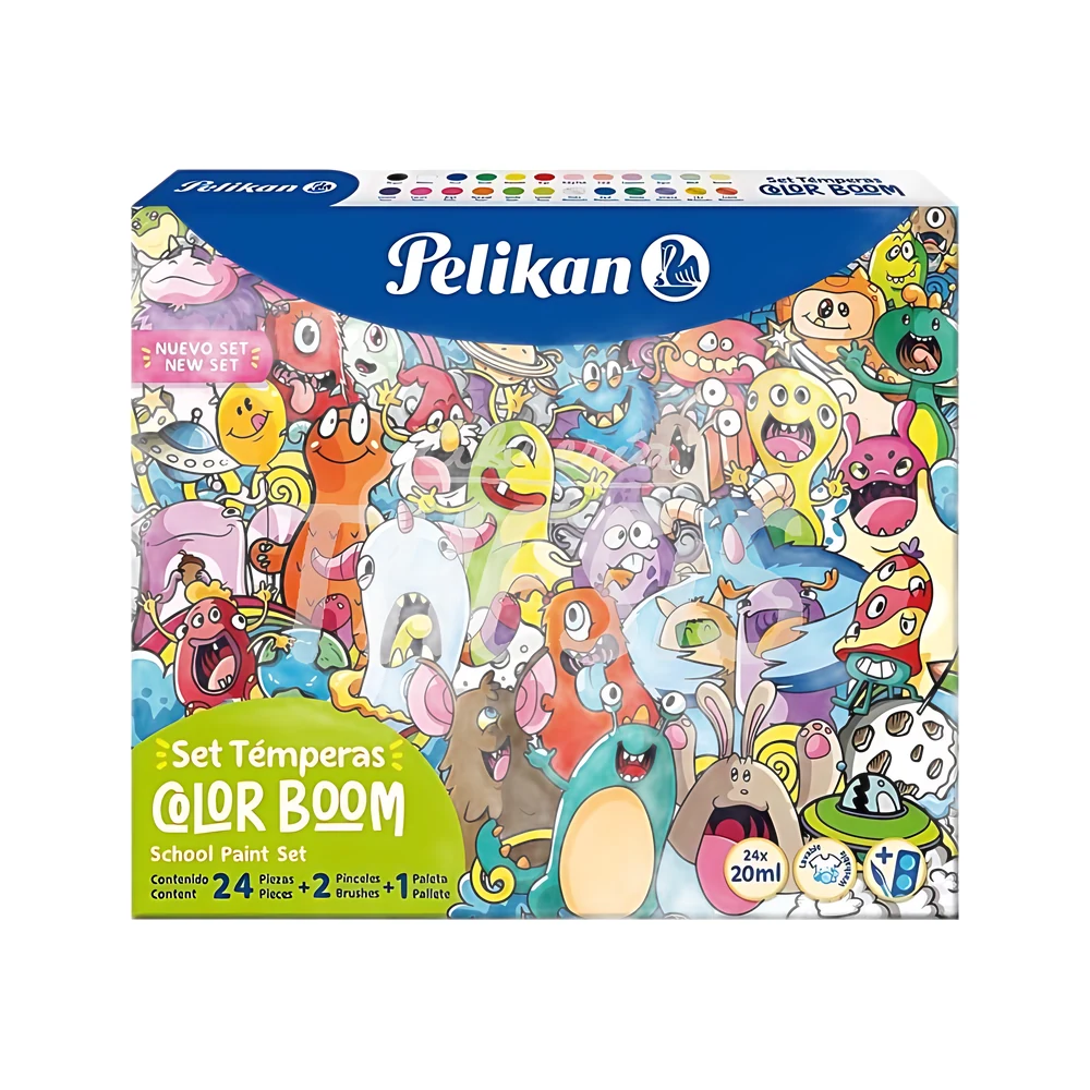 TEMPERA PELIKAN COLOR BOOM POTE X 24 U. X 20 ML + PINCEL + MEZCLADOR