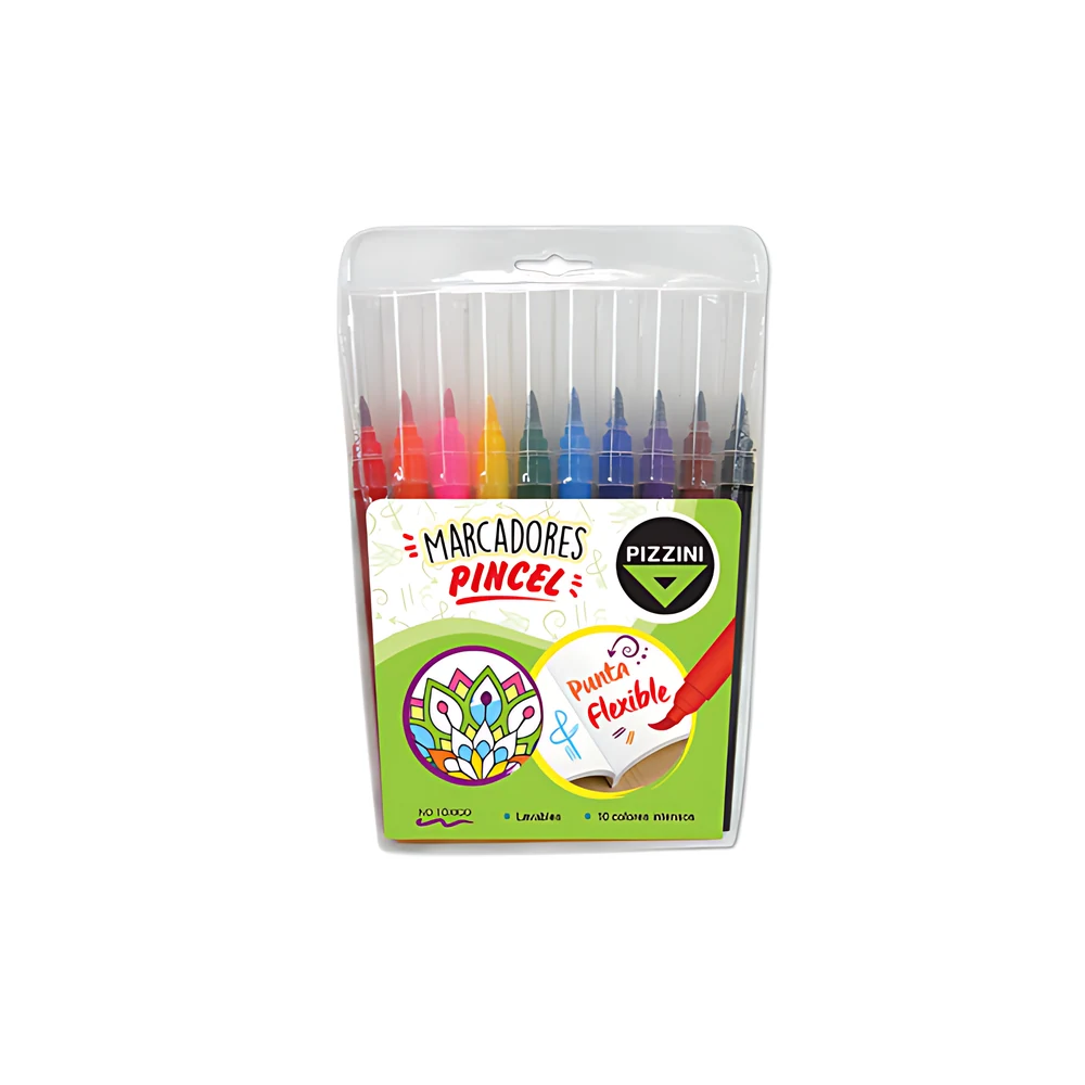 MARCADOR PIZZINI PUNTA PINCEL X 10U. V/COLORES (8210)