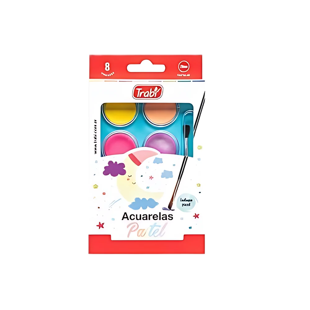 ACUARELA TRABI X 8 COLORES PASTEL + PINCEL (TR1020)