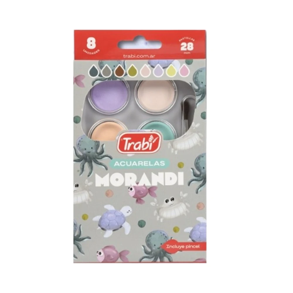 ACUARELAS TRABI MORANDI X 8 COLORES PASTEL + PINCEL