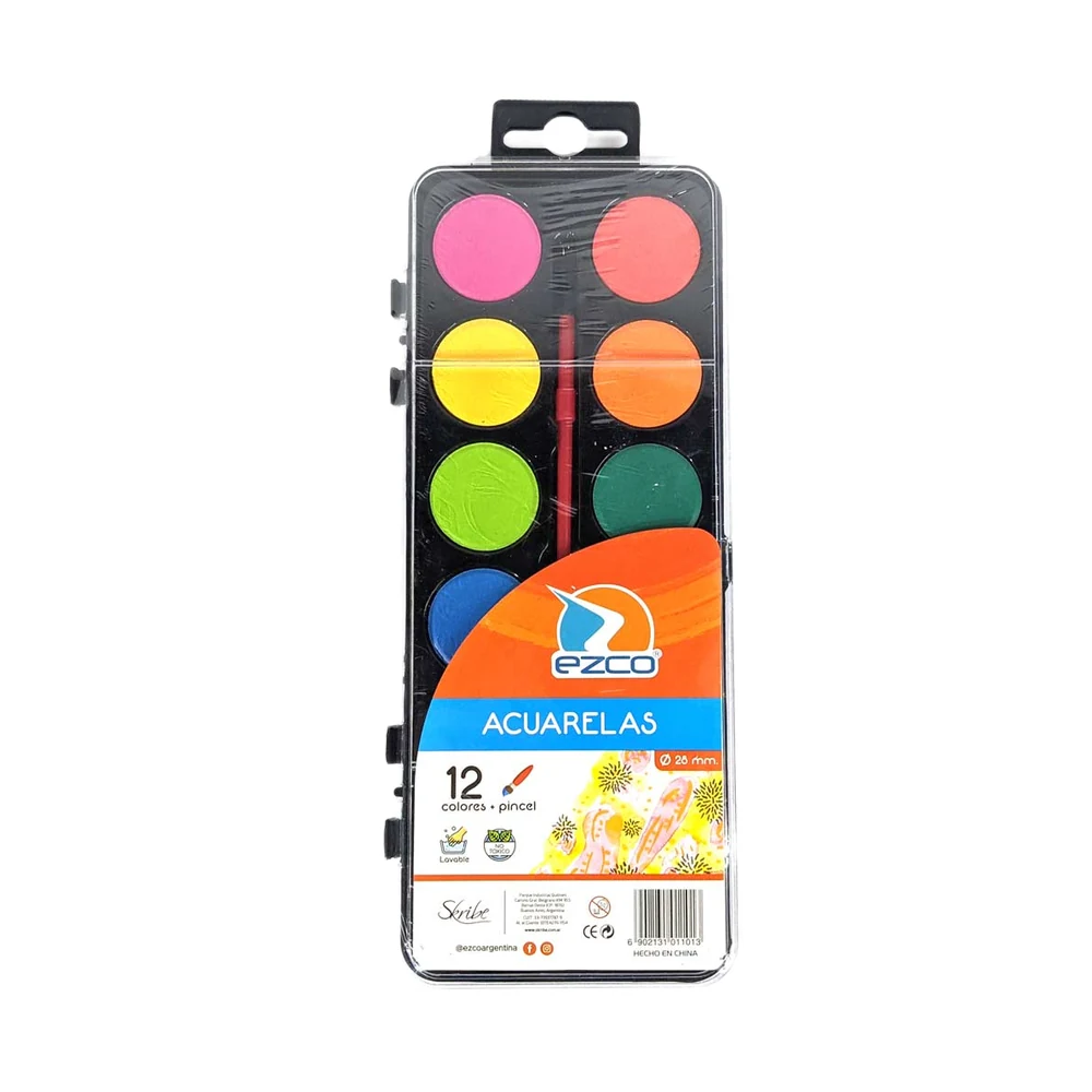 ACUARELA EZCO X 12 COLORES ESTUCHE + PINCEL (404100-12P)
