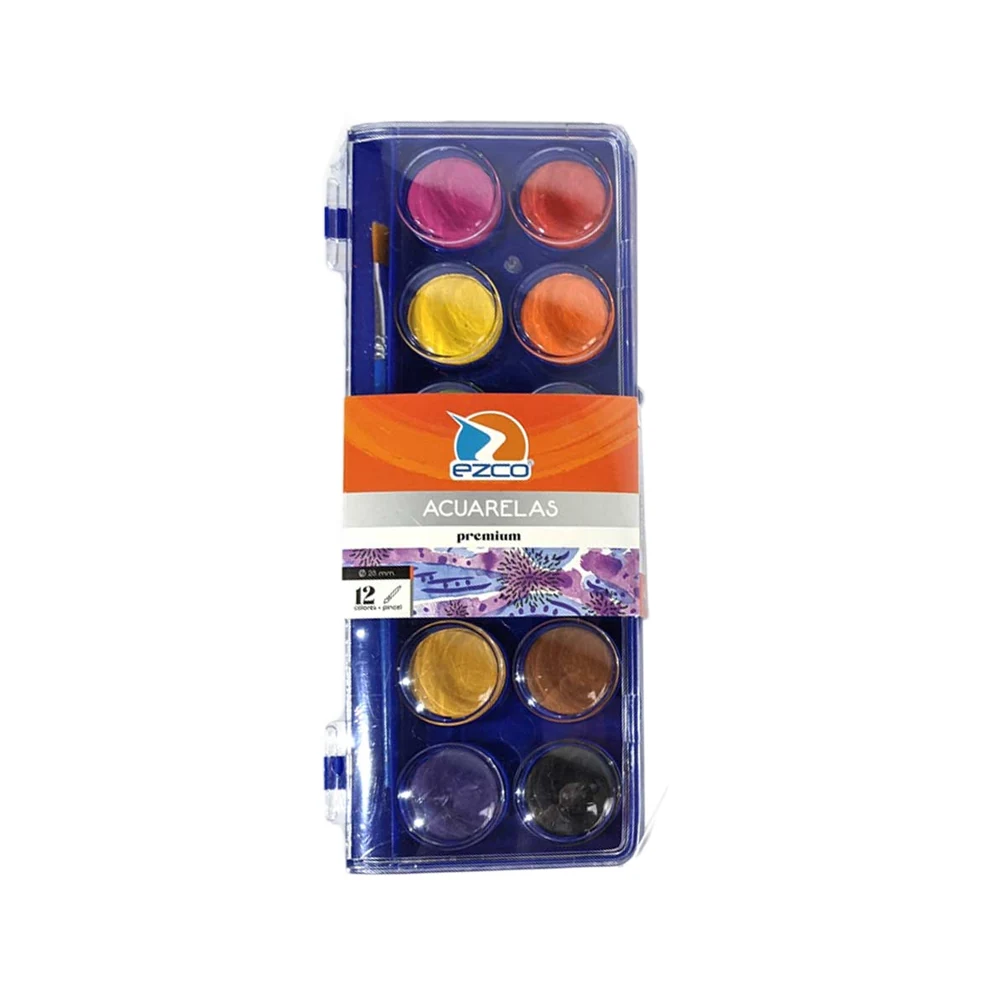 ACUARELA EZCO X 12 COLORES PREMIUM + PINCEL (404100-12)
