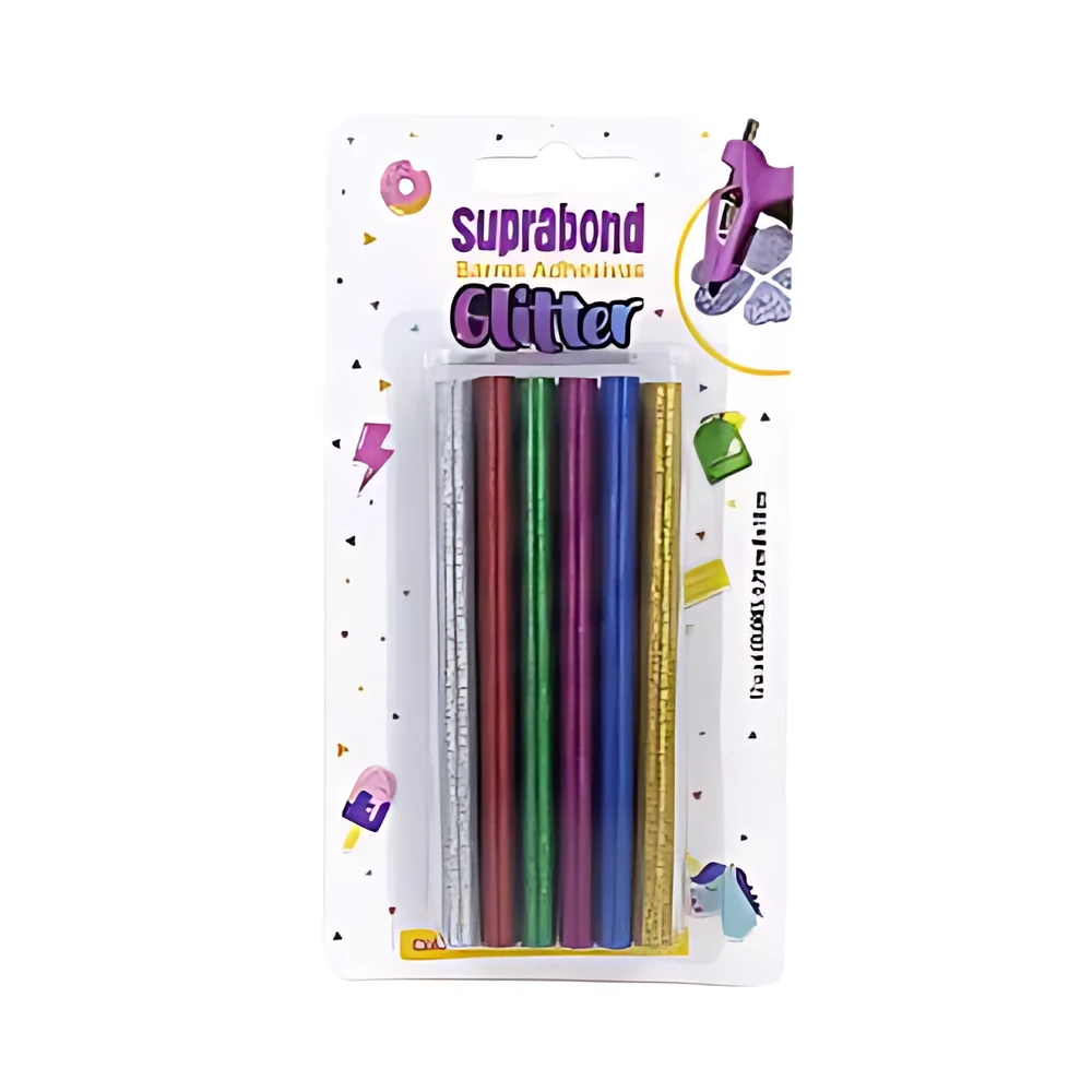 BARRA SUPRABOND ADHESIVAS GLITTER X 12U. 6 COLORES 0.70 CM X 10 CM