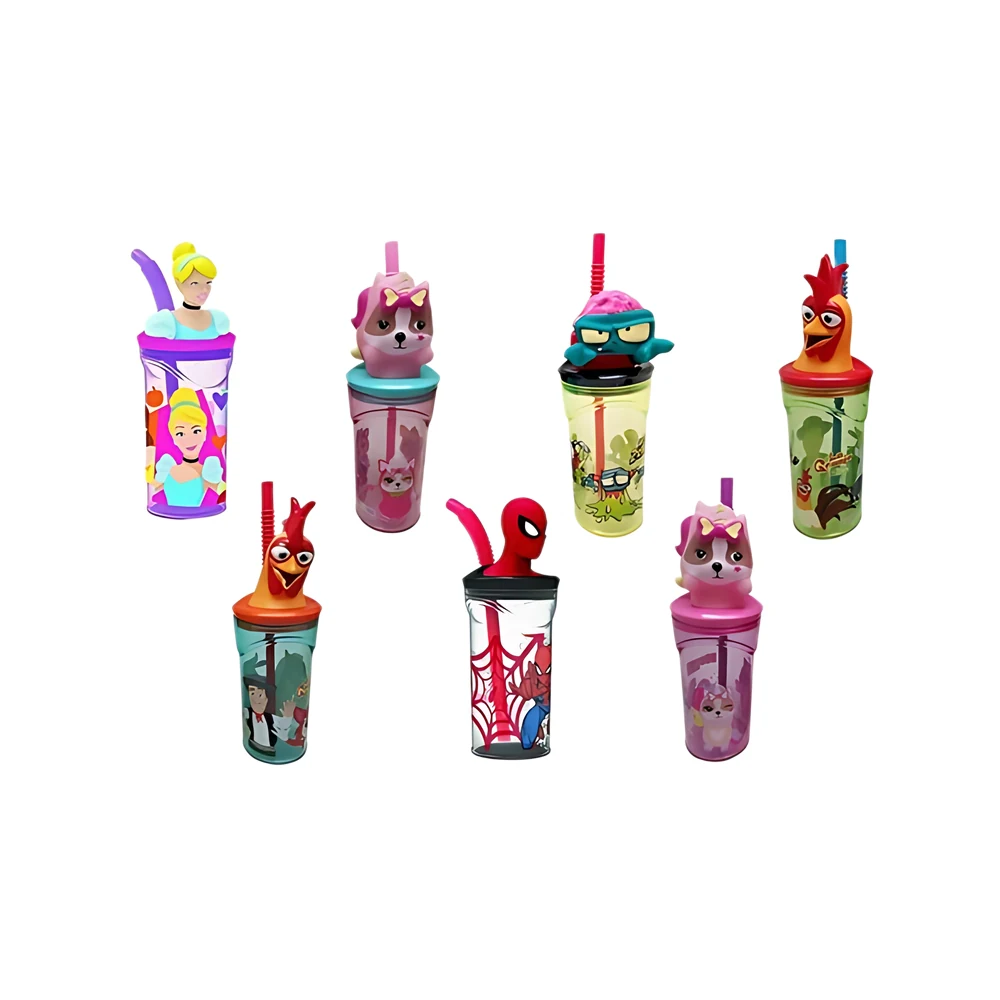 VASO CRESKO CON FIGURA Y SORBETE 360ML V/LICENCIAS.