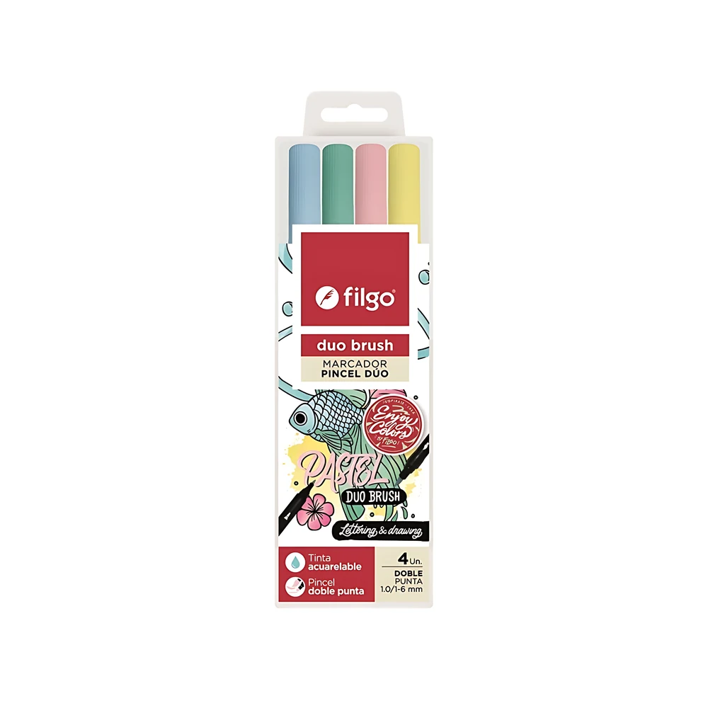 MARCADOR FILGO DUO BRUSH DOBLE PUNTA X 4 PASTEL (DBSH-E4-PAS)